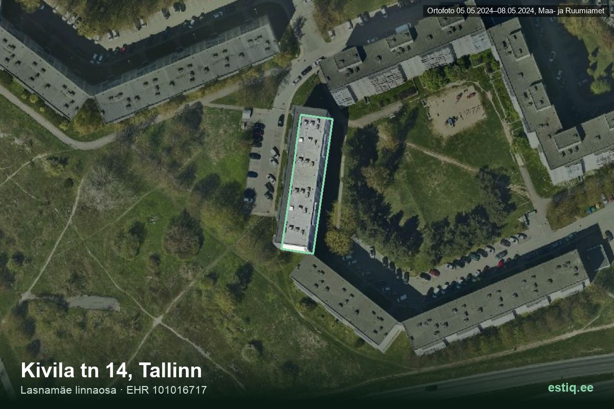 Kivila tänav 14, Tallinn – hoone aerofoto, kontuur ehitisregistri (EHR) andmetest