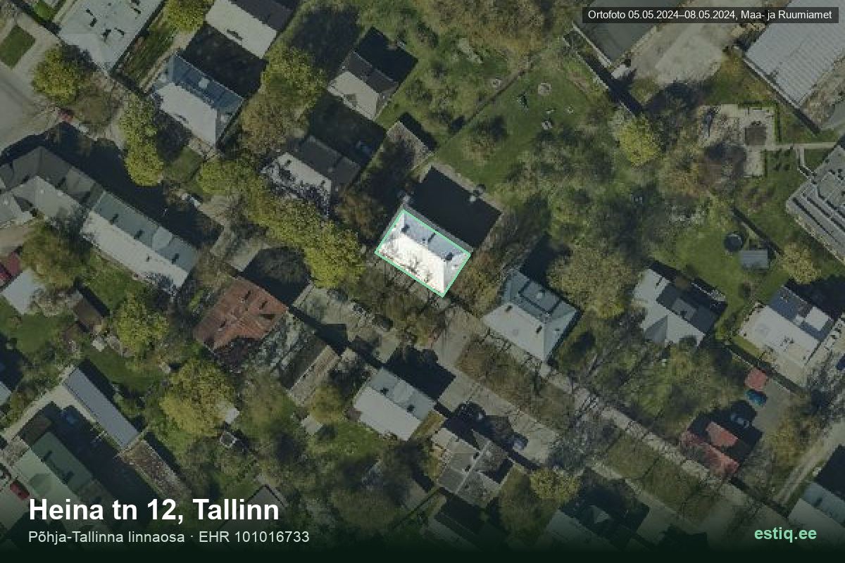 Heina tänav 12, Tallinn – hoone aerofoto, kontuur ehitisregistri (EHR) andmetest