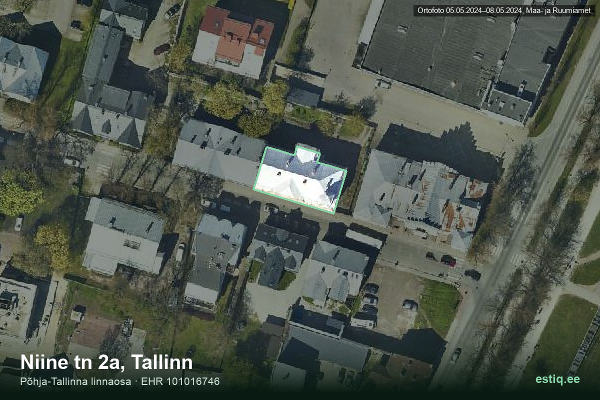 Niine tänav 2a, Tallinn – hoone aerofoto, kontuur ehitisregistri (EHR) andmetest