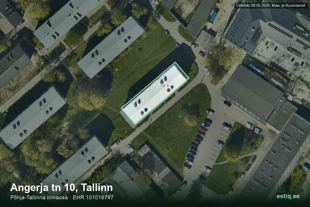 Angerja tänav 10, Tallinn – hoone aerofoto, kontuur ehitisregistri (EHR) andmetest