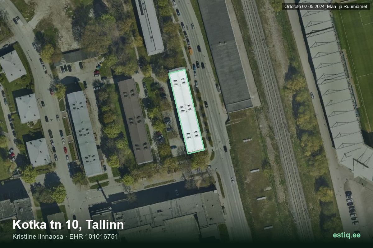 Kotka tänav 10, Tallinn – hoone aerofoto, kontuur ehitisregistri (EHR) andmetest