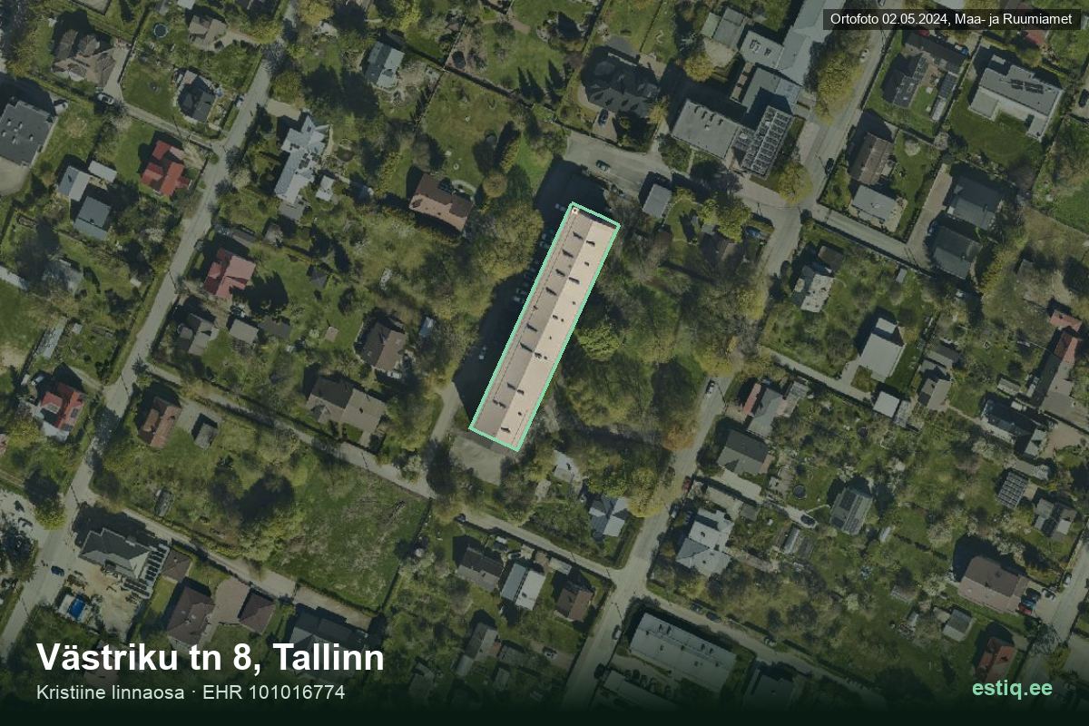 Västriku tänav 8, Tallinn – hoone aerofoto, kontuur ehitisregistri (EHR) andmetest