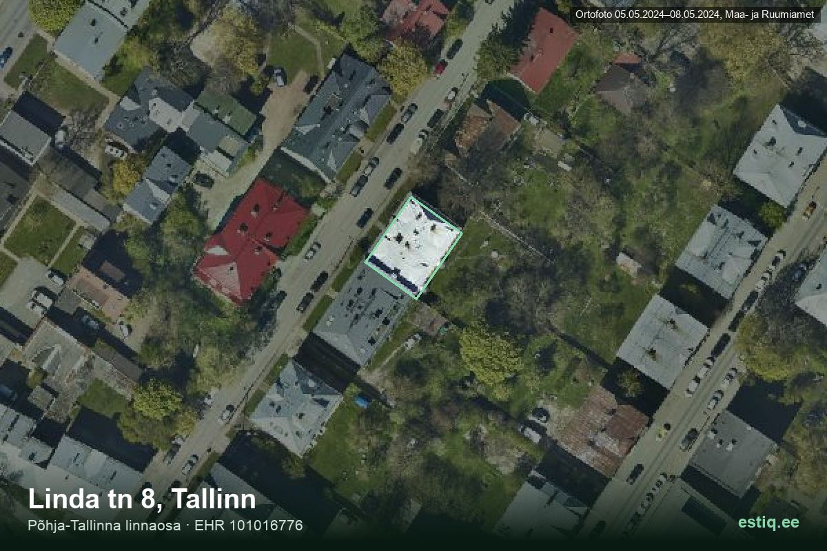 Linda tänav 8, Tallinn – hoone aerofoto, kontuur ehitisregistri (EHR) andmetest