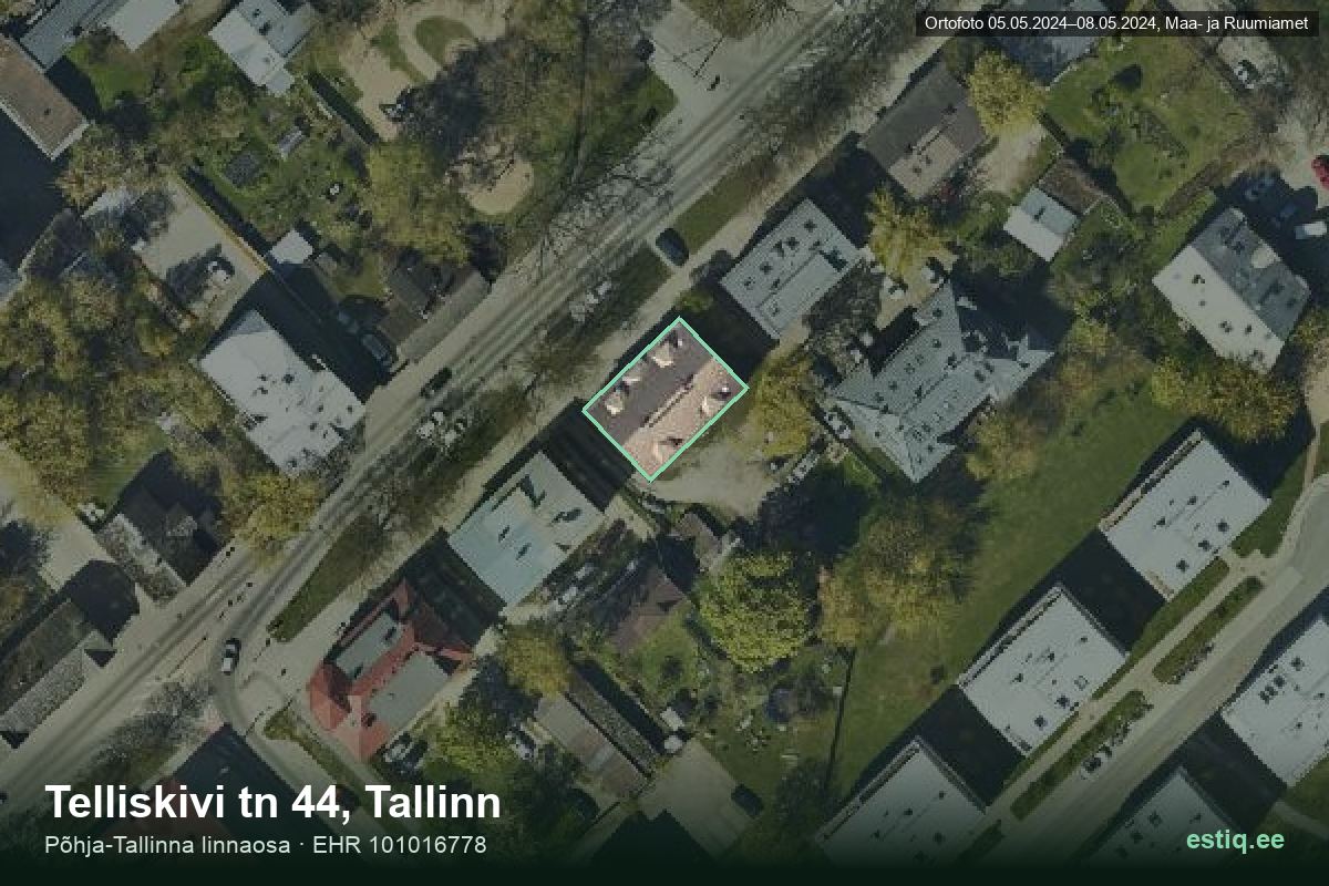 Telliskivi tänav 44, Tallinn – hoone aerofoto, kontuur ehitisregistri (EHR) andmetest