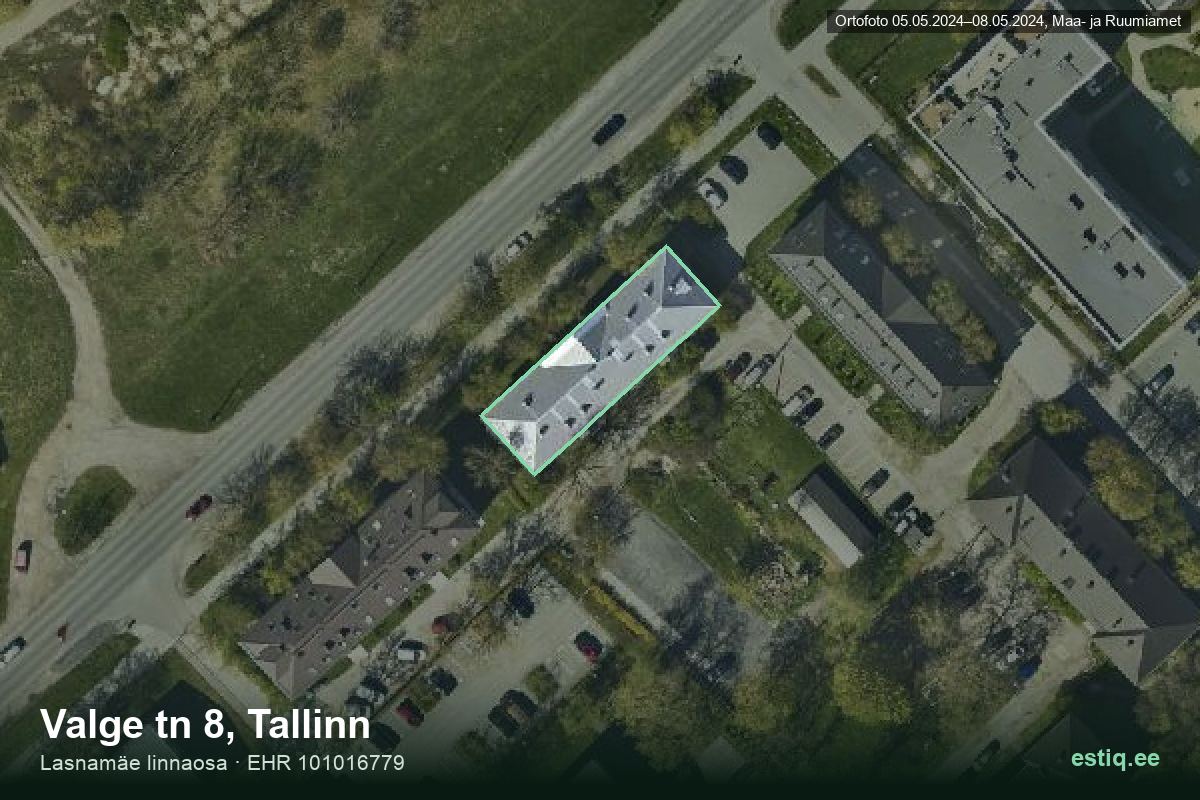 Valge tänav 8, Tallinn – аэрофото дома, контур по данным регистра строений (EHR)