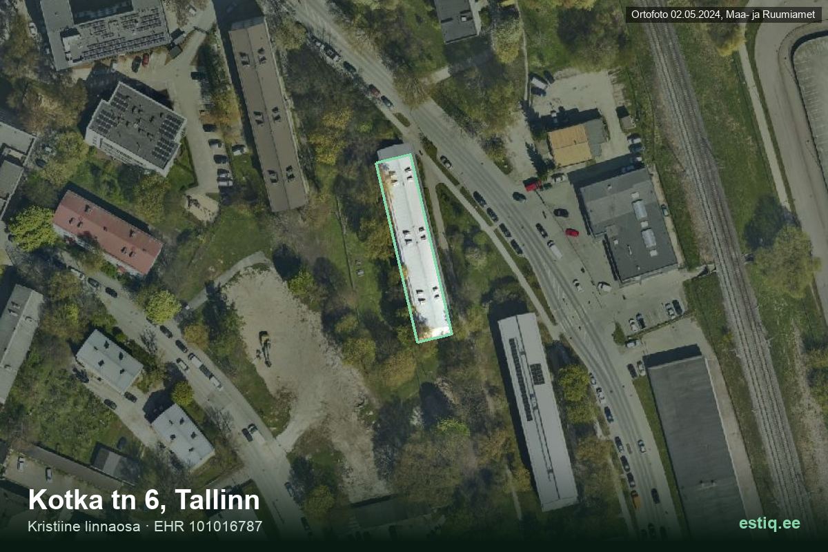 Kotka tänav 6, Tallinn – hoone aerofoto, kontuur ehitisregistri (EHR) andmetest