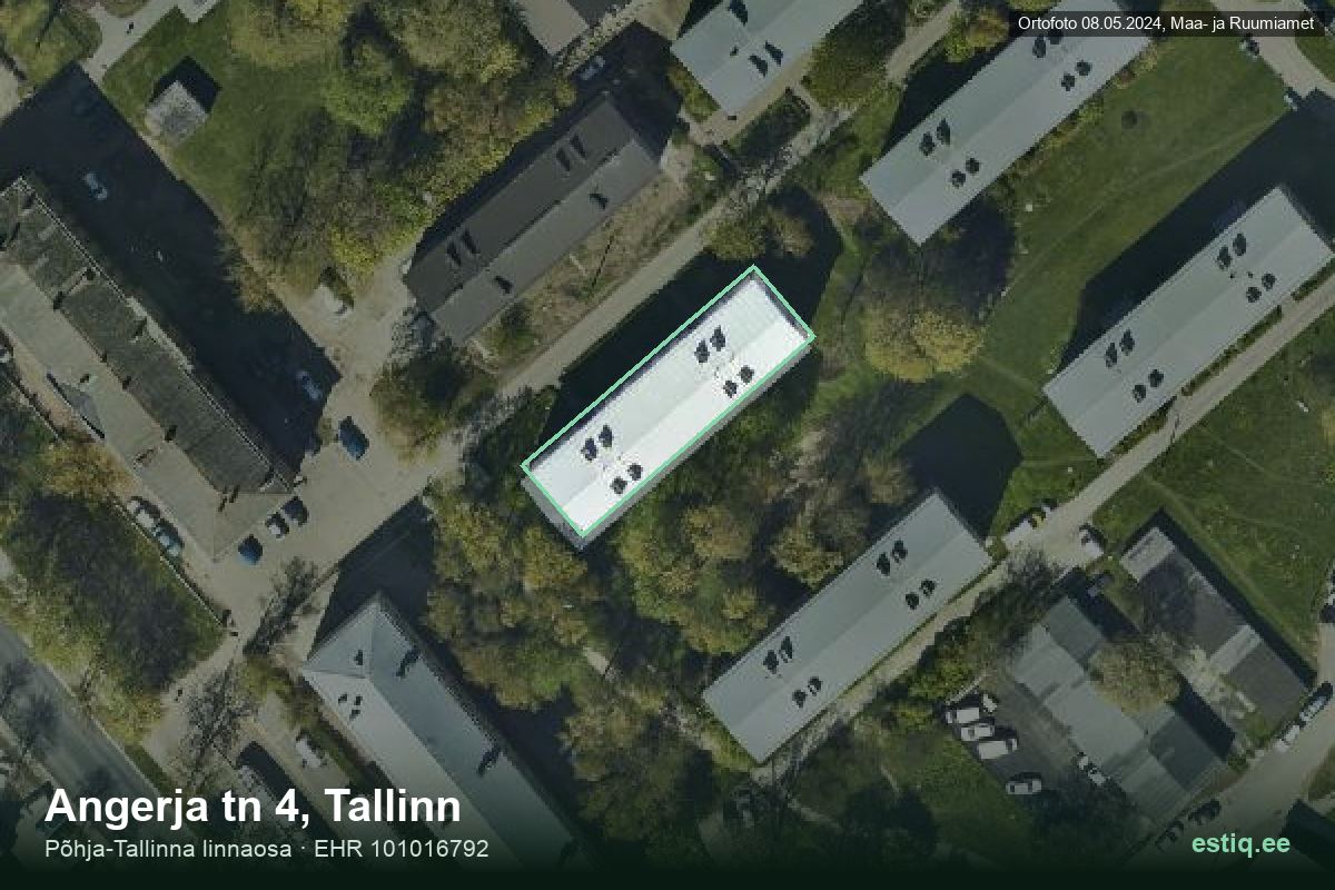 Angerja tänav 4, Tallinn – hoone aerofoto, kontuur ehitisregistri (EHR) andmetest