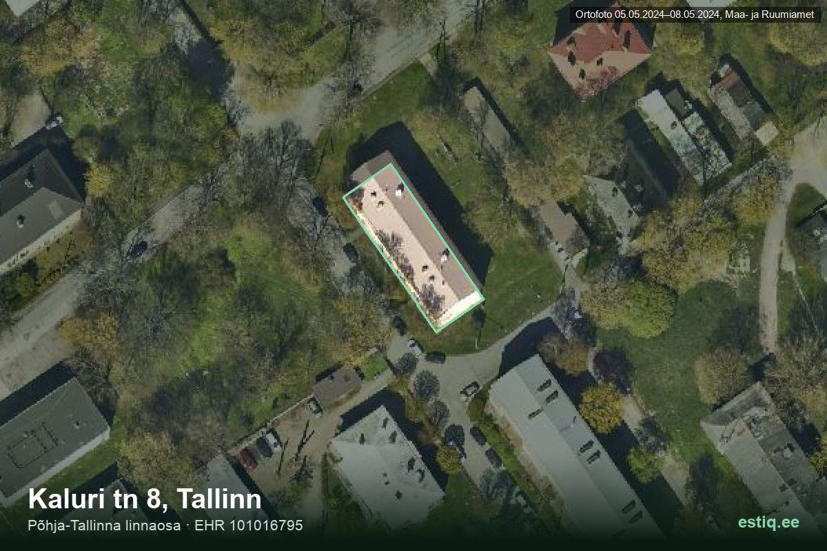 Kaluri tänav 8, Tallinn – hoone aerofoto, kontuur ehitisregistri (EHR) andmetest