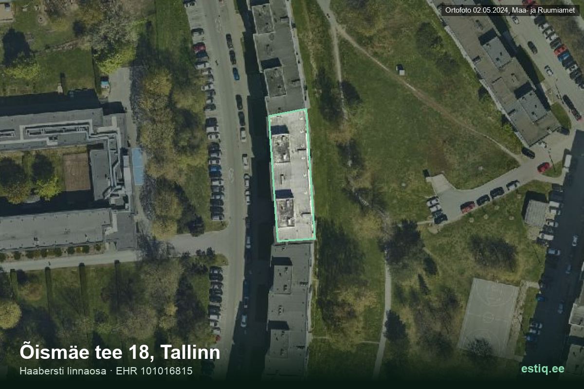 Oismae tee 18, Tallinn – hoone aerofoto, kontuur ehitisregistri (EHR) andmetest