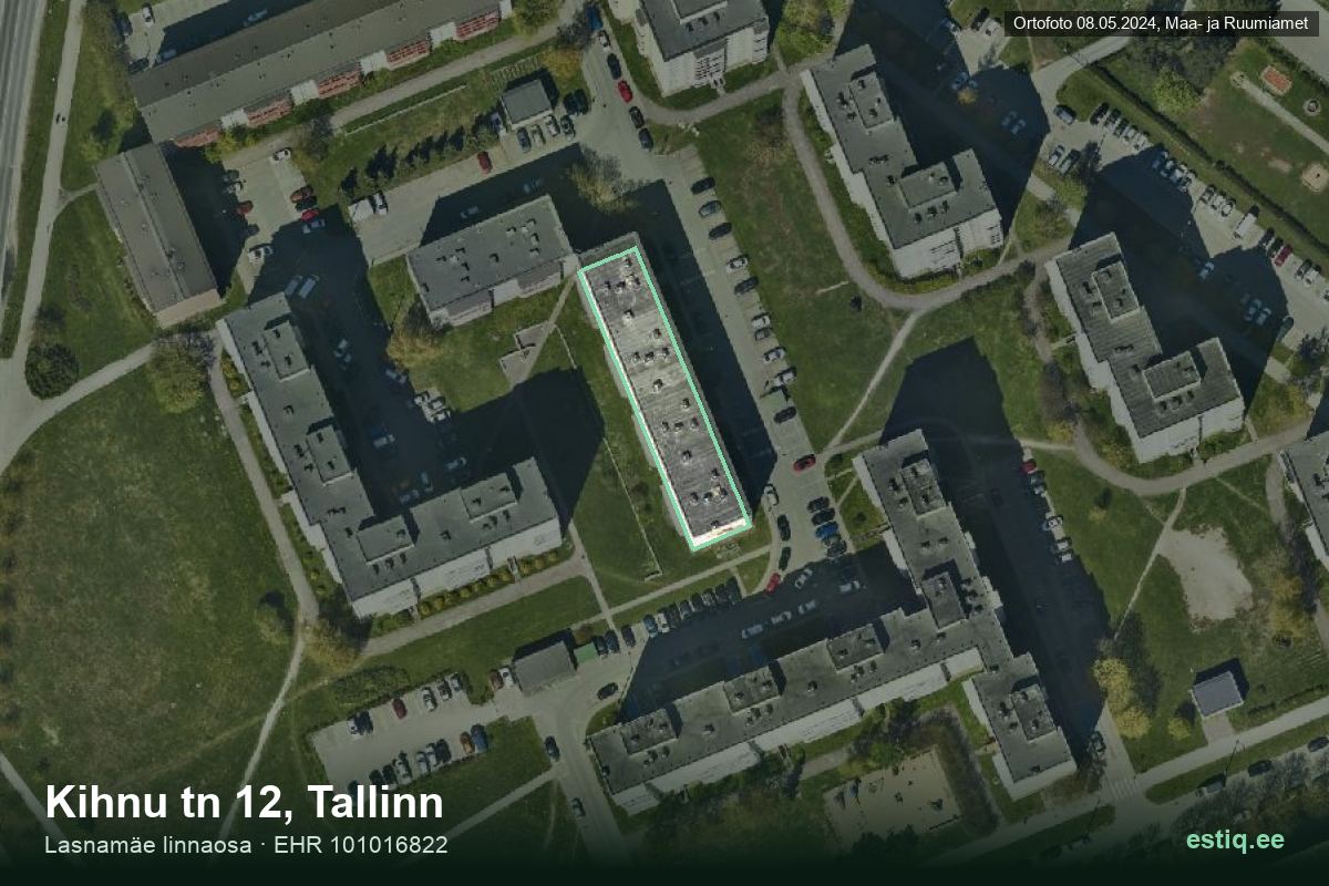 Kihnu tänav 12, Tallinn – аэрофото дома, контур по данным регистра строений (EHR)