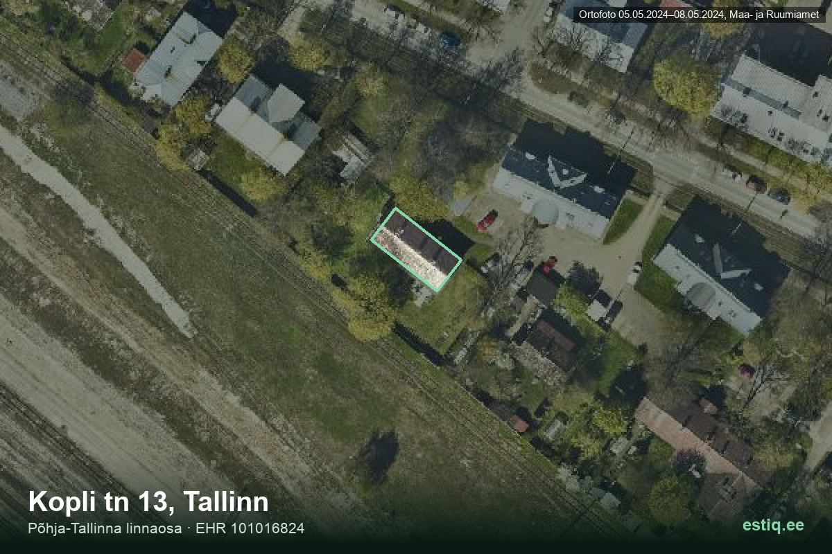 Kopli tänav 13, Tallinn – hoone aerofoto, kontuur ehitisregistri (EHR) andmetest