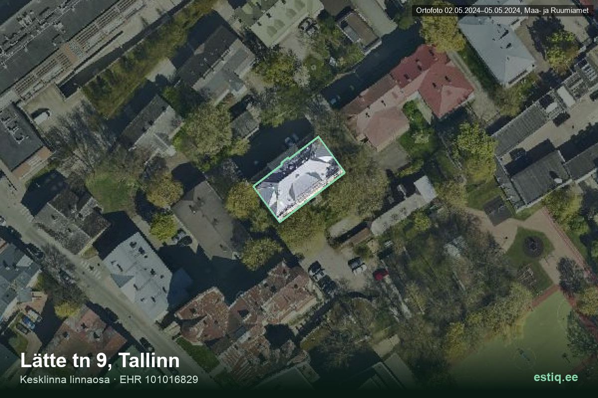Lätte tänav 9, Tallinn – hoone aerofoto, kontuur ehitisregistri (EHR) andmetest