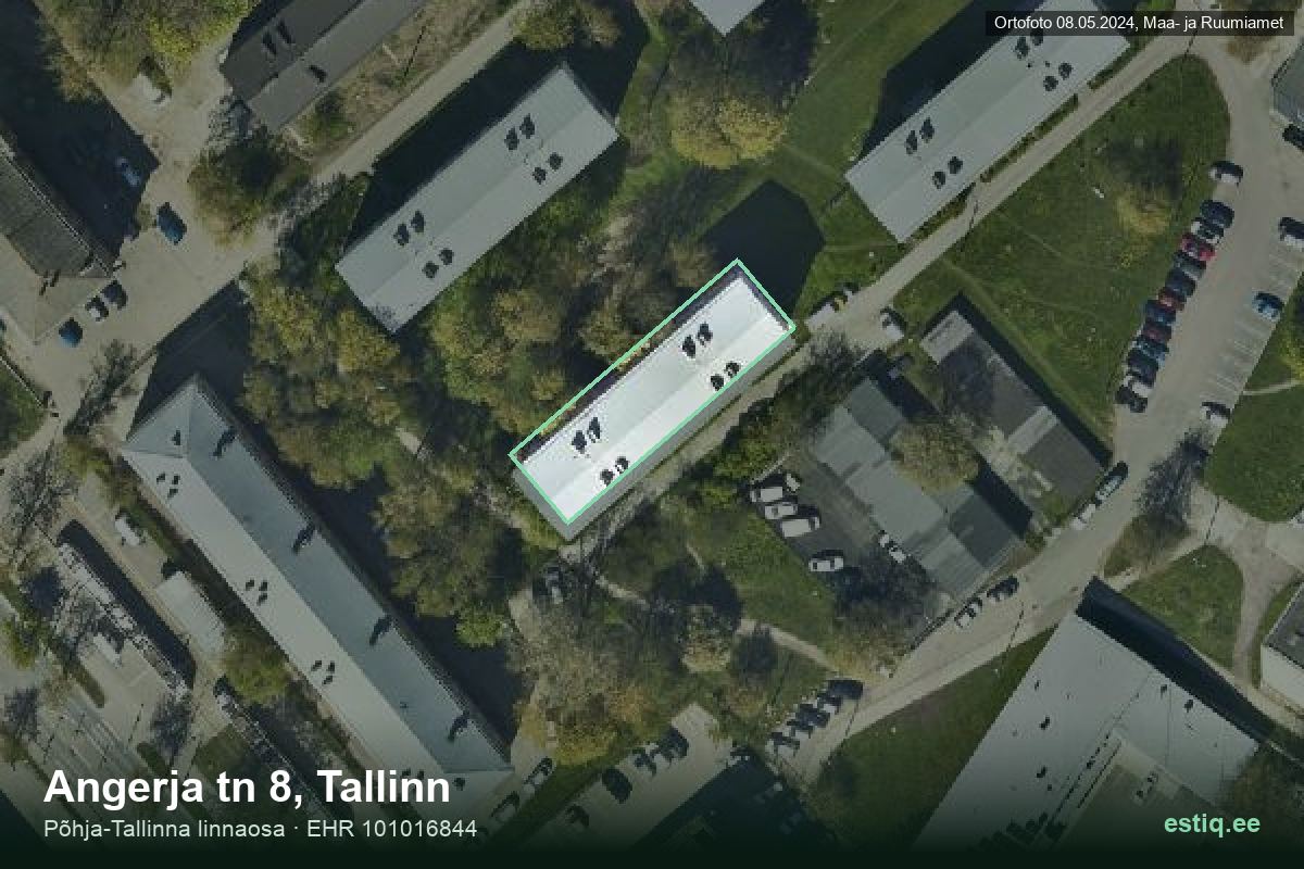 Angerja tänav 8, Tallinn – hoone aerofoto, kontuur ehitisregistri (EHR) andmetest