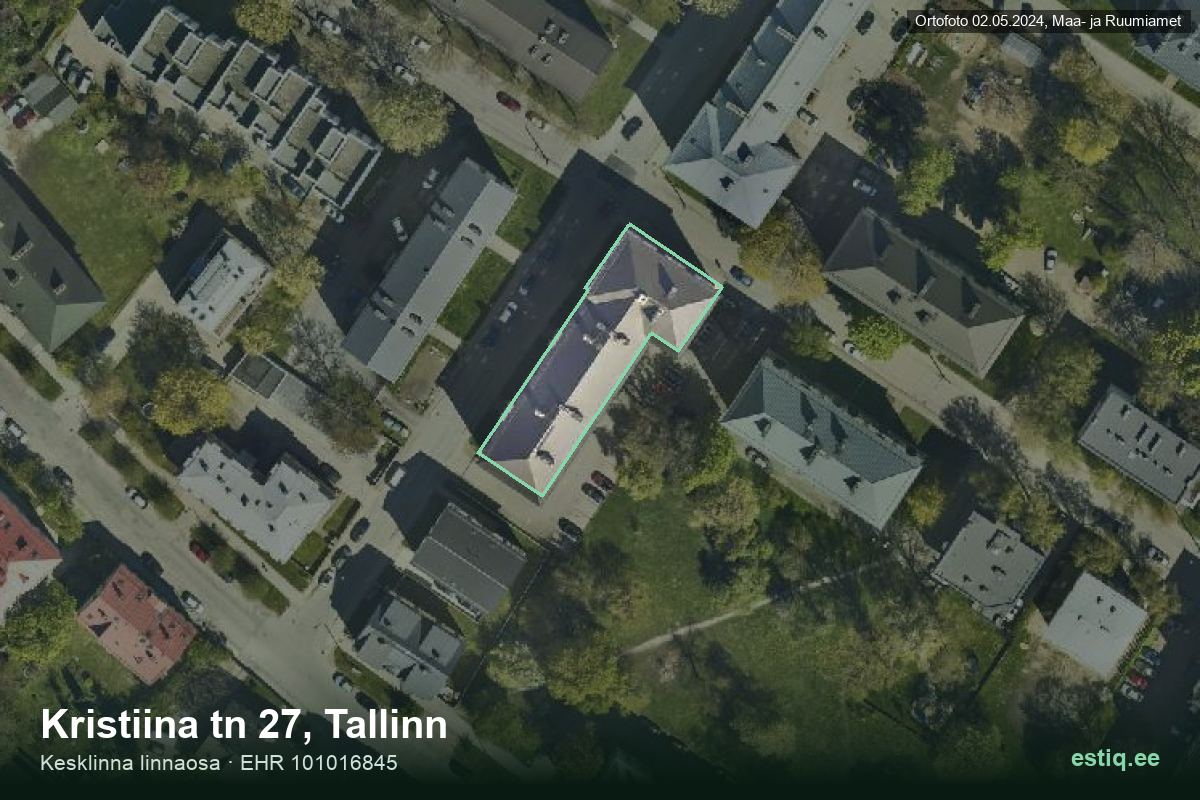 Kristiina tänav 27, Tallinn – aerial photo of the building, outline from the Building Register (EHR)