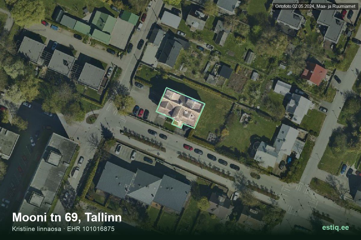 Mooni tänav 69, Tallinn – аэрофото дома, контур по данным регистра строений (EHR)