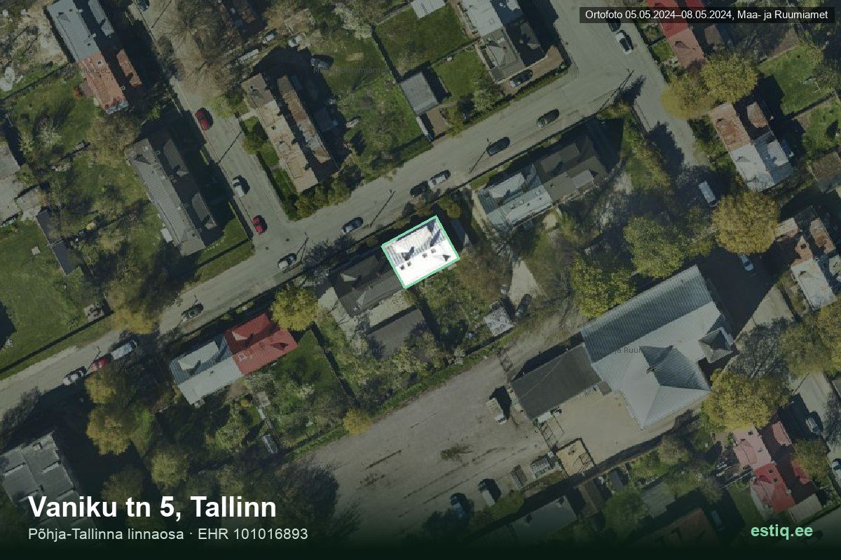 Vaniku tänav 5, Tallinn – аэрофото дома, контур по данным регистра строений (EHR)