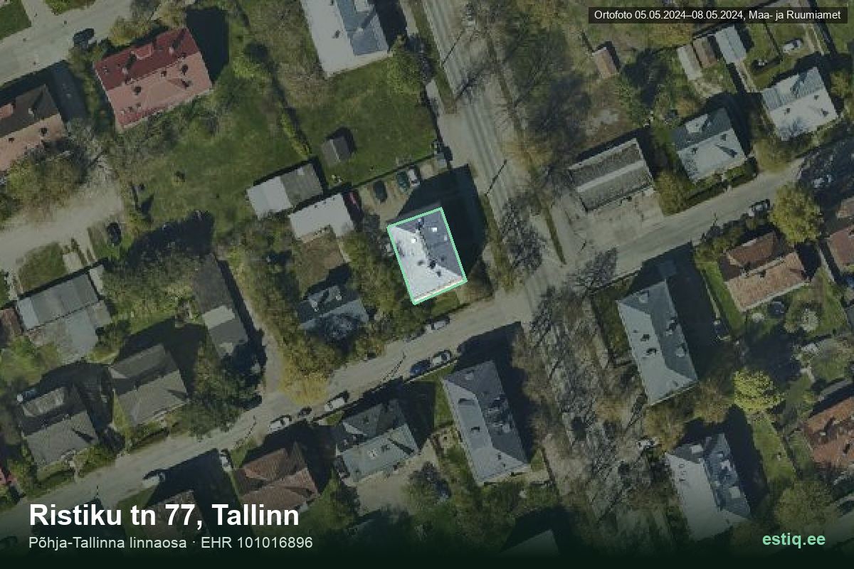 Ristiku tänav 77, Tallinn – аэрофото дома, контур по данным регистра строений (EHR)