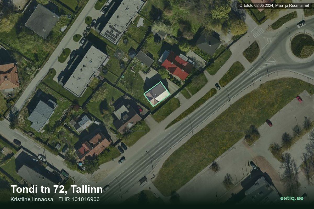 Tondi tänav 72, Tallinn – аэрофото дома, контур по данным регистра строений (EHR)