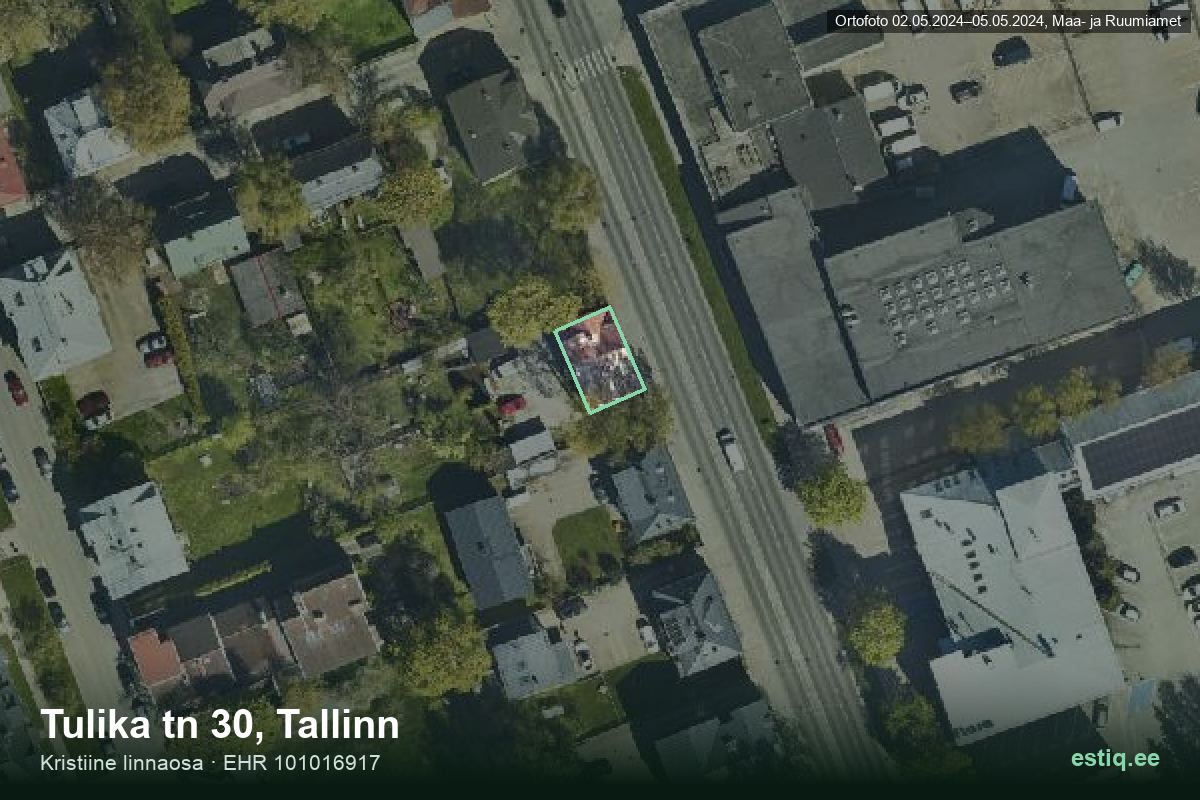 Tulika tänav 30, Tallinn – hoone aerofoto, kontuur ehitisregistri (EHR) andmetest