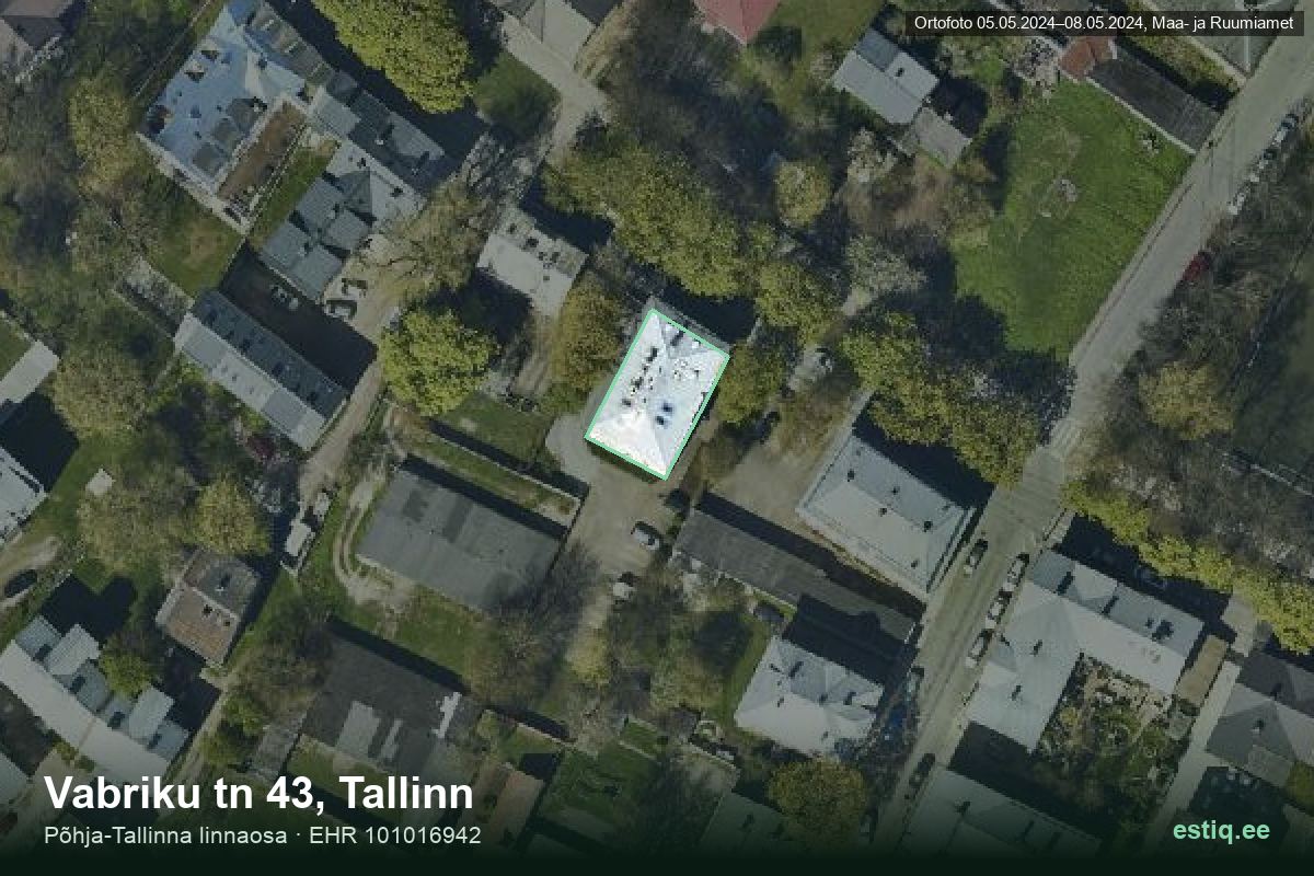 Vabriku tänav 43, Tallinn – ilmakuva rakennuksesta, ääriviiva rakennusrekisteristä (EHR)