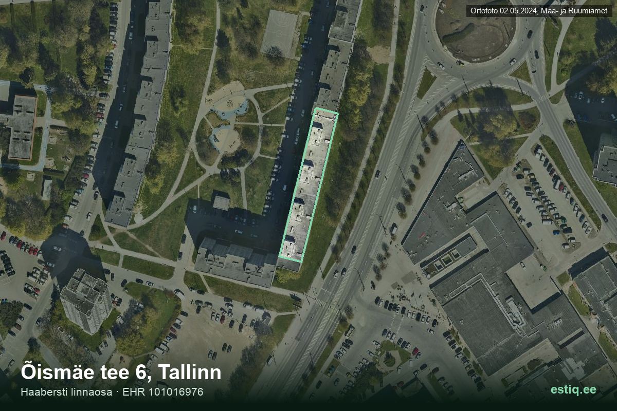 Õismäe tee 6, Tallinn – hoone aerofoto, kontuur ehitisregistri (EHR) andmetest