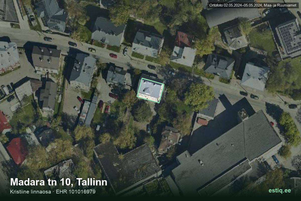 Madara tänav 10, Tallinn – hoone aerofoto, kontuur ehitisregistri (EHR) andmetest