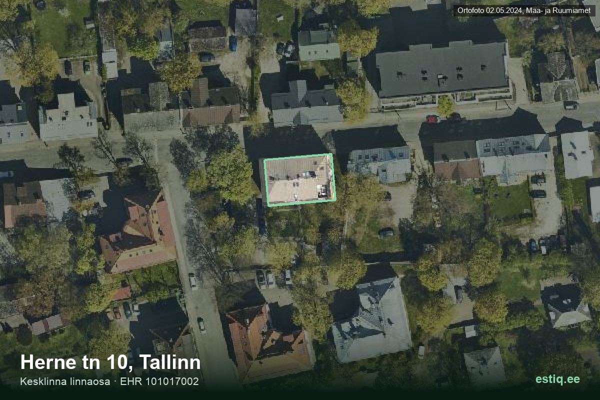 Herne tänav 10, Tallinn – ilmakuva rakennuksesta, ääriviiva rakennusrekisteristä (EHR)