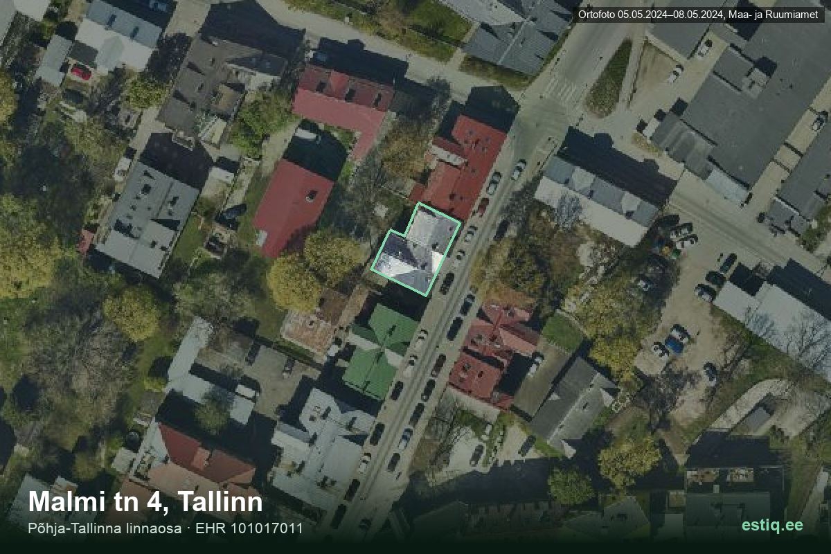 Malmi tänav 4, Tallinn – ilmakuva rakennuksesta, ääriviiva rakennusrekisteristä (EHR)