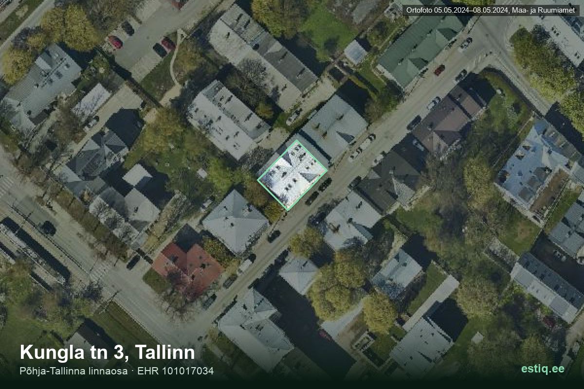 Kungla tänav 3, Tallinn – ilmakuva rakennuksesta, ääriviiva rakennusrekisteristä (EHR)