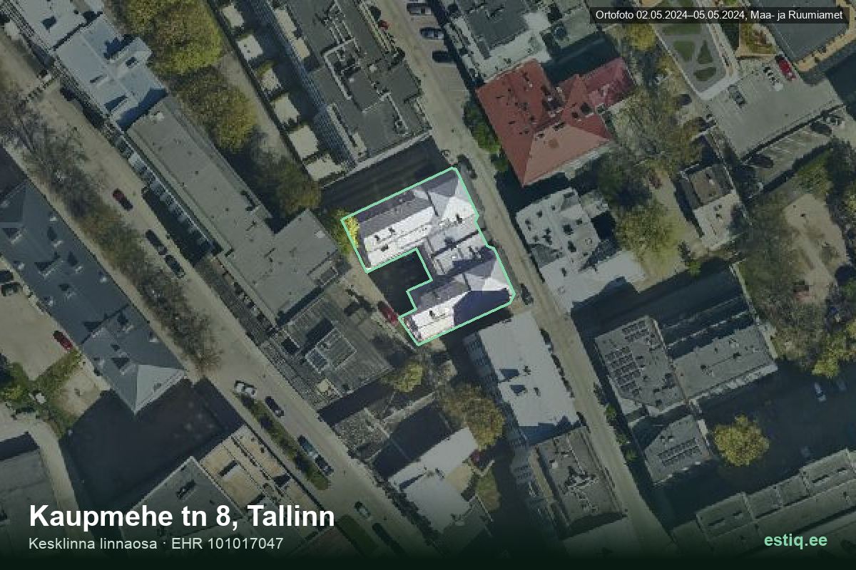 Kaupmehe tänav 8, Tallinn – hoone aerofoto, kontuur ehitisregistri (EHR) andmetest