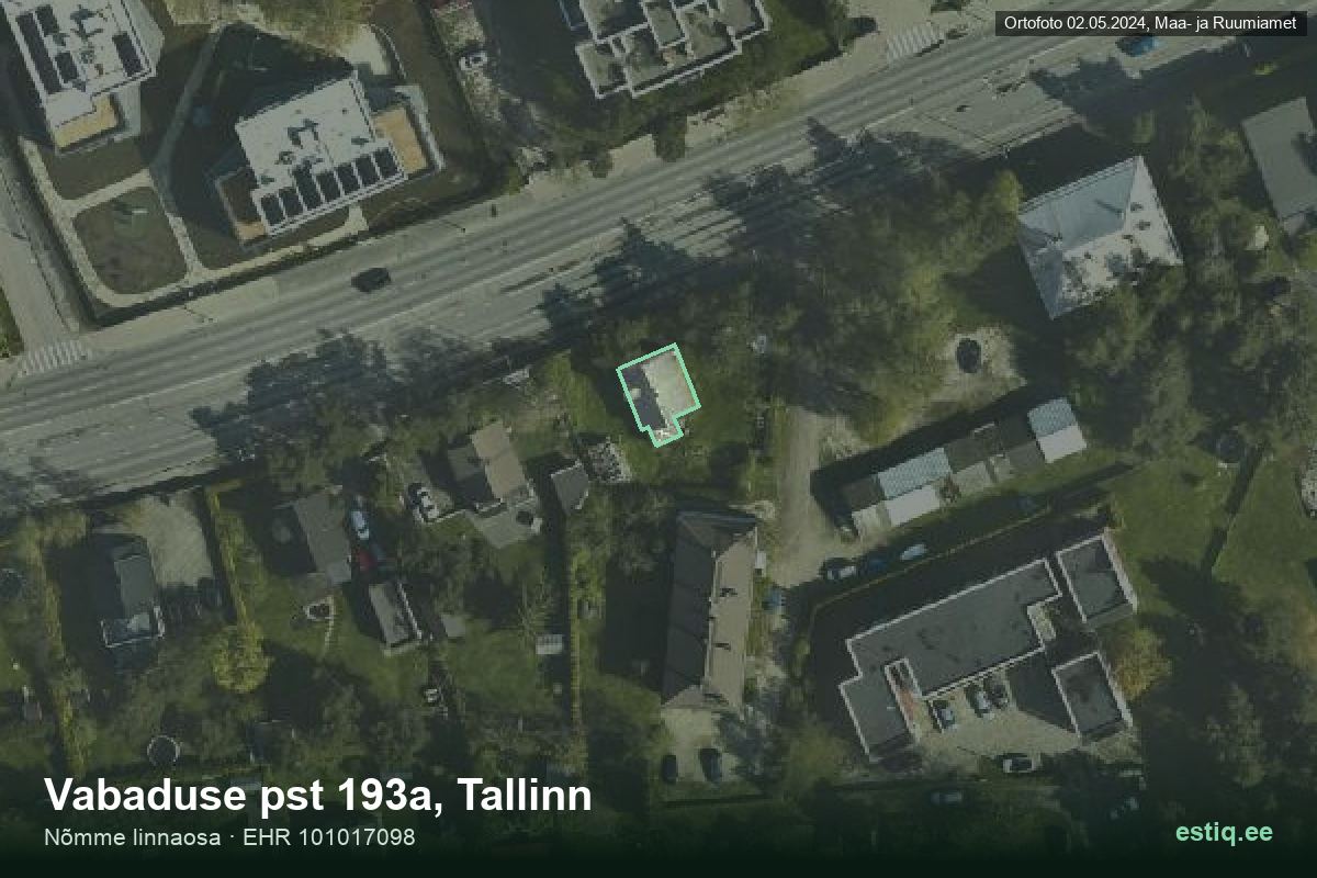 Vabaduse pst 193a, Tallinn – аэрофото дома, контур по данным регистра строений (EHR)