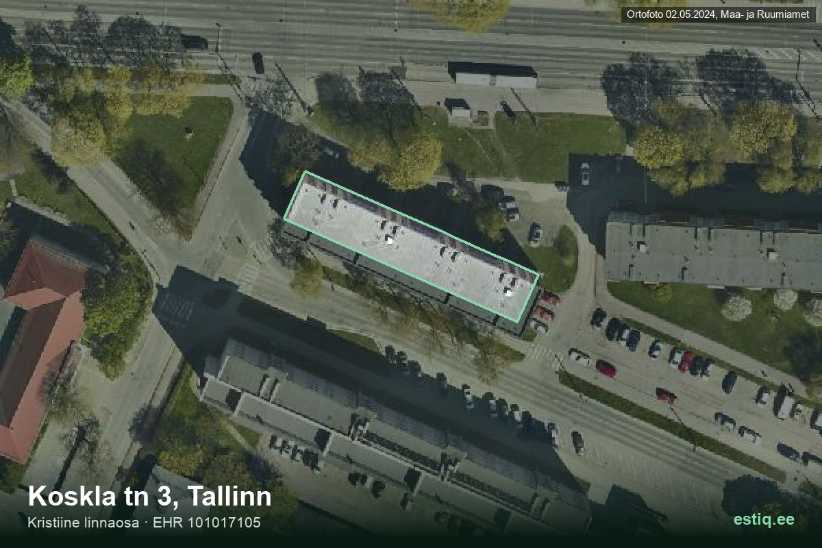 Koskla tänav 3, Tallinn – aerial photo of the building, outline from the Building Register (EHR)