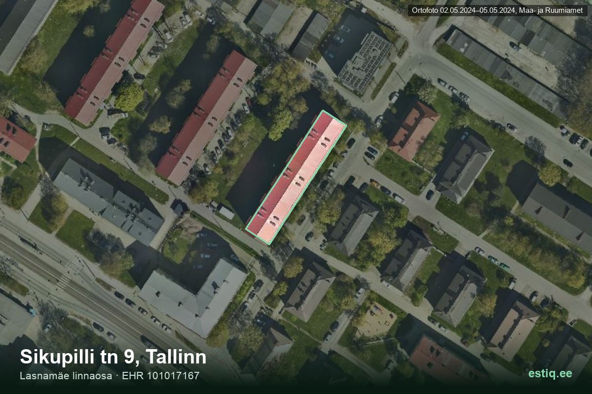 Sikupilli tänav 9, Tallinn – hoone aerofoto, kontuur ehitisregistri (EHR) andmetest