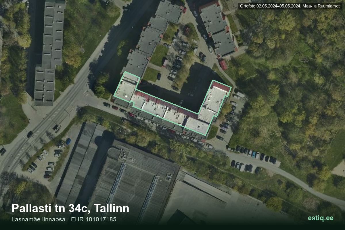Pallasti tänav 34c, Tallinn – ilmakuva rakennuksesta, ääriviiva rakennusrekisteristä (EHR)