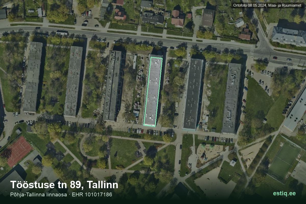Tööstuse tänav 89, Tallinn – hoone aerofoto, kontuur ehitisregistri (EHR) andmetest