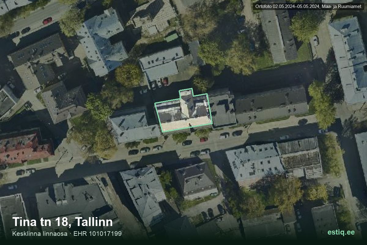 Tina tänav 18, Tallinn – aerial photo of the building, outline from the Building Register (EHR)