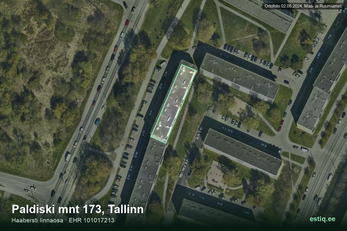 Paldiski mnt 173, Tallinn – hoone aerofoto, kontuur ehitisregistri (EHR) andmetest