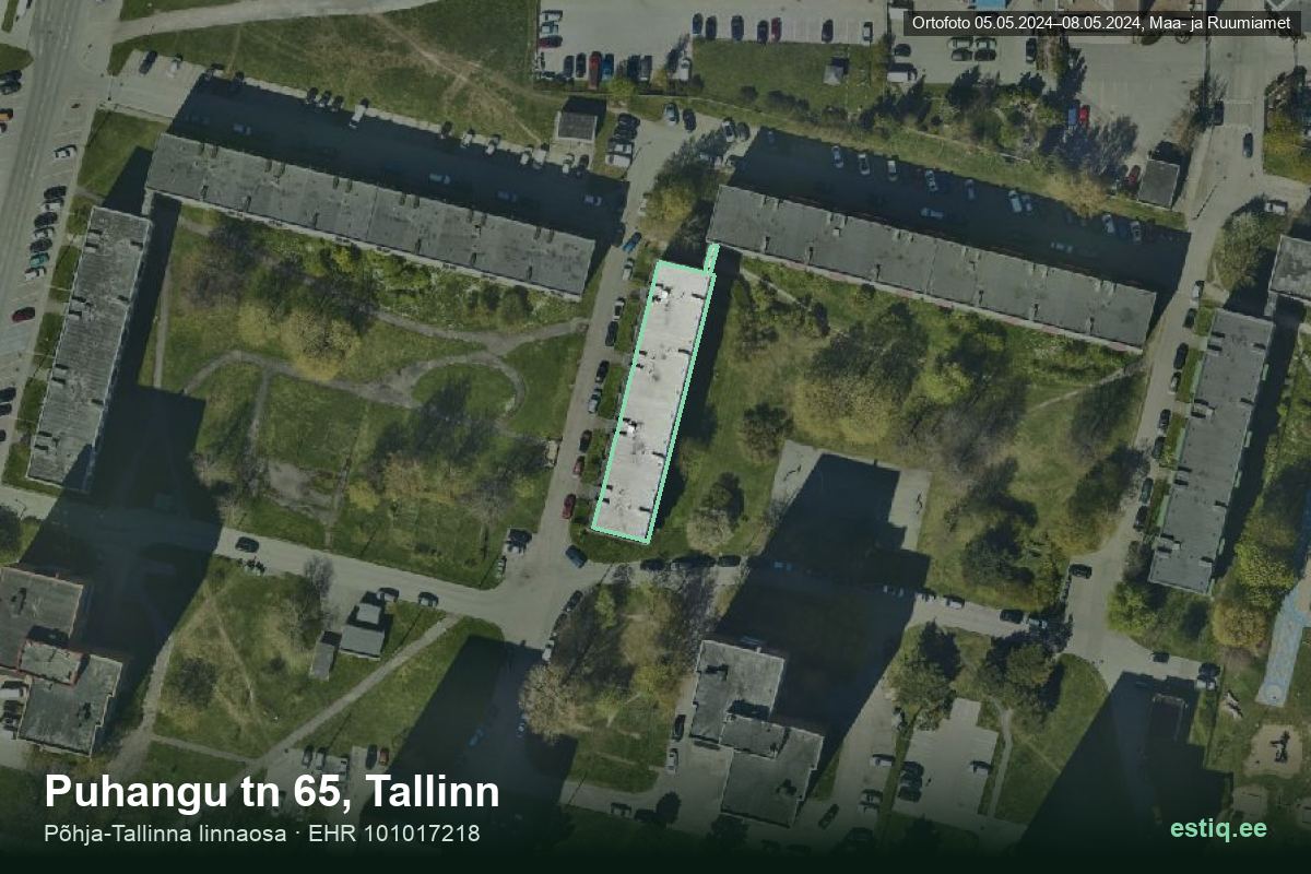 Puhangu tänav 65, Tallinn – hoone aerofoto, kontuur ehitisregistri (EHR) andmetest
