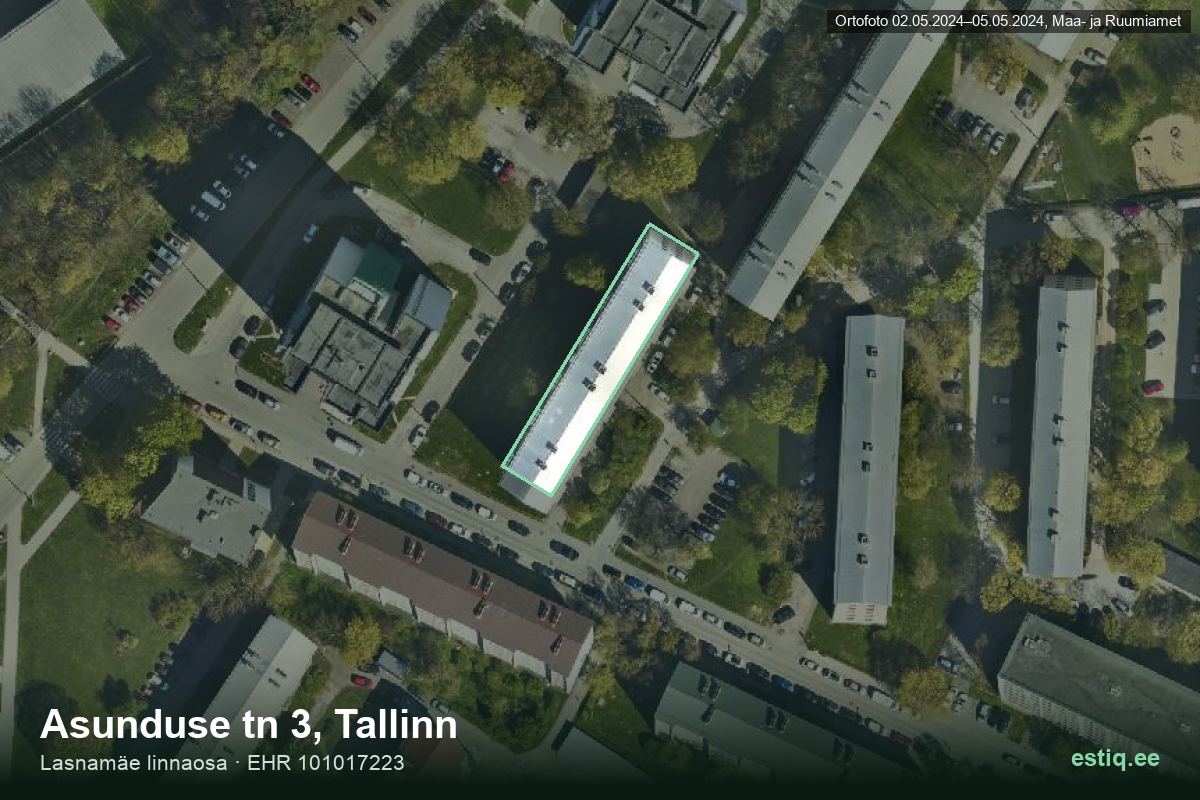Asunduse tänav 3, Tallinn – hoone aerofoto, kontuur ehitisregistri (EHR) andmetest