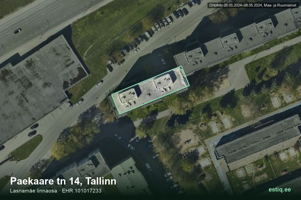 Paekaare tänav 14, Tallinn – hoone aerofoto, kontuur ehitisregistri (EHR) andmetest