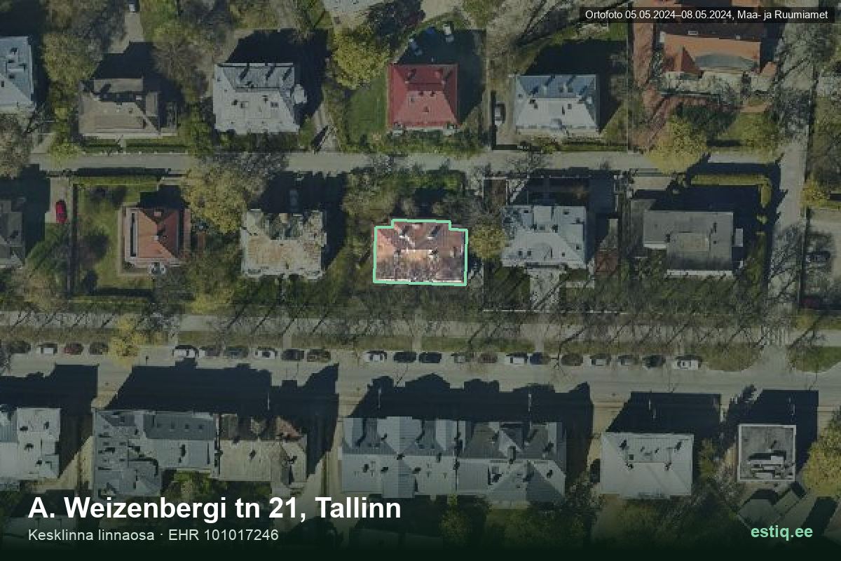 A. Weizenbergi tänav 21, Tallinn – hoone aerofoto, kontuur ehitisregistri (EHR) andmetest