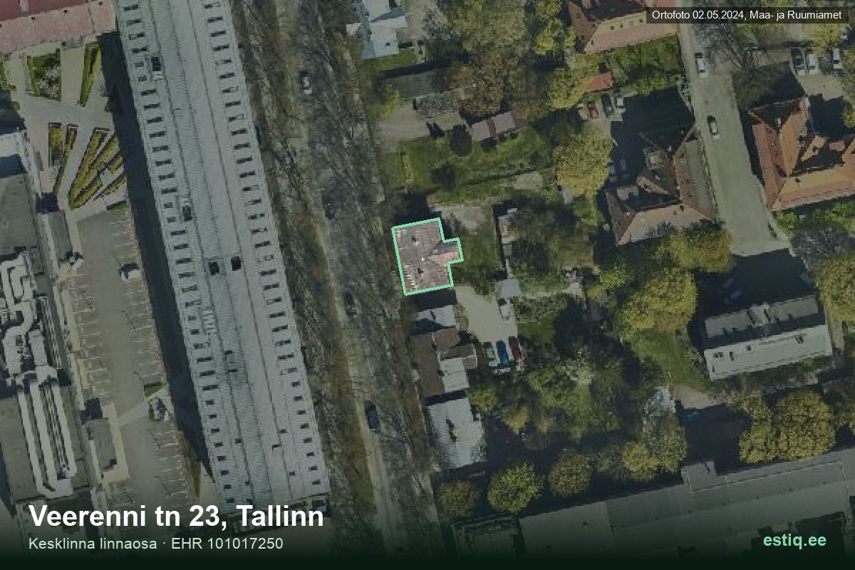 Veerenni tänav 23, Tallinn – ilmakuva rakennuksesta, ääriviiva rakennusrekisteristä (EHR)