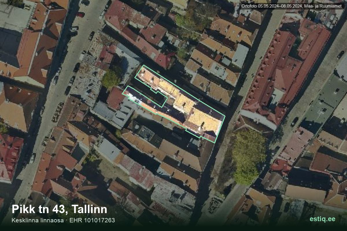 Pikk tänav 43, Tallinn – ilmakuva rakennuksesta, ääriviiva rakennusrekisteristä (EHR)