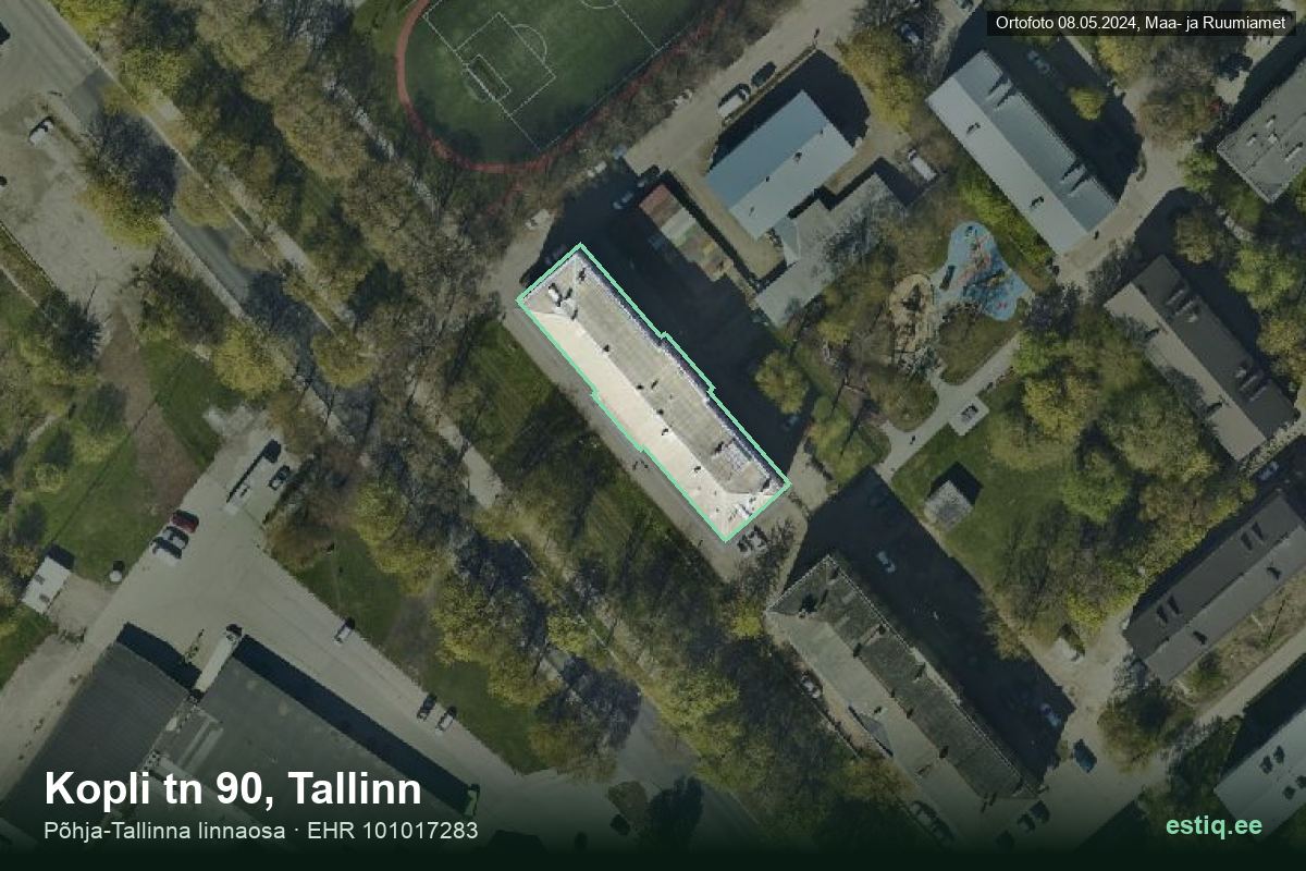 Kopli tänav 90, Tallinn – aerial photo of the building, outline from the Building Register (EHR)