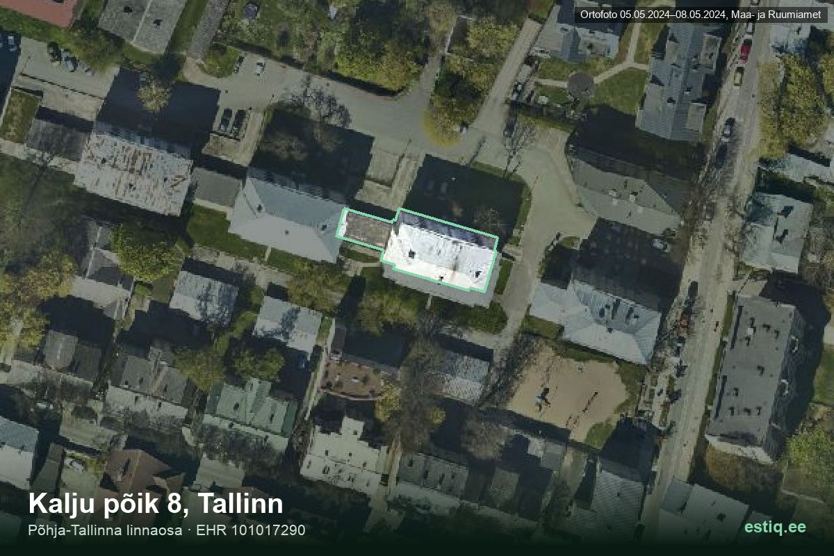 Kalju põik 8, Tallinn – hoone aerofoto, kontuur ehitisregistri (EHR) andmetest