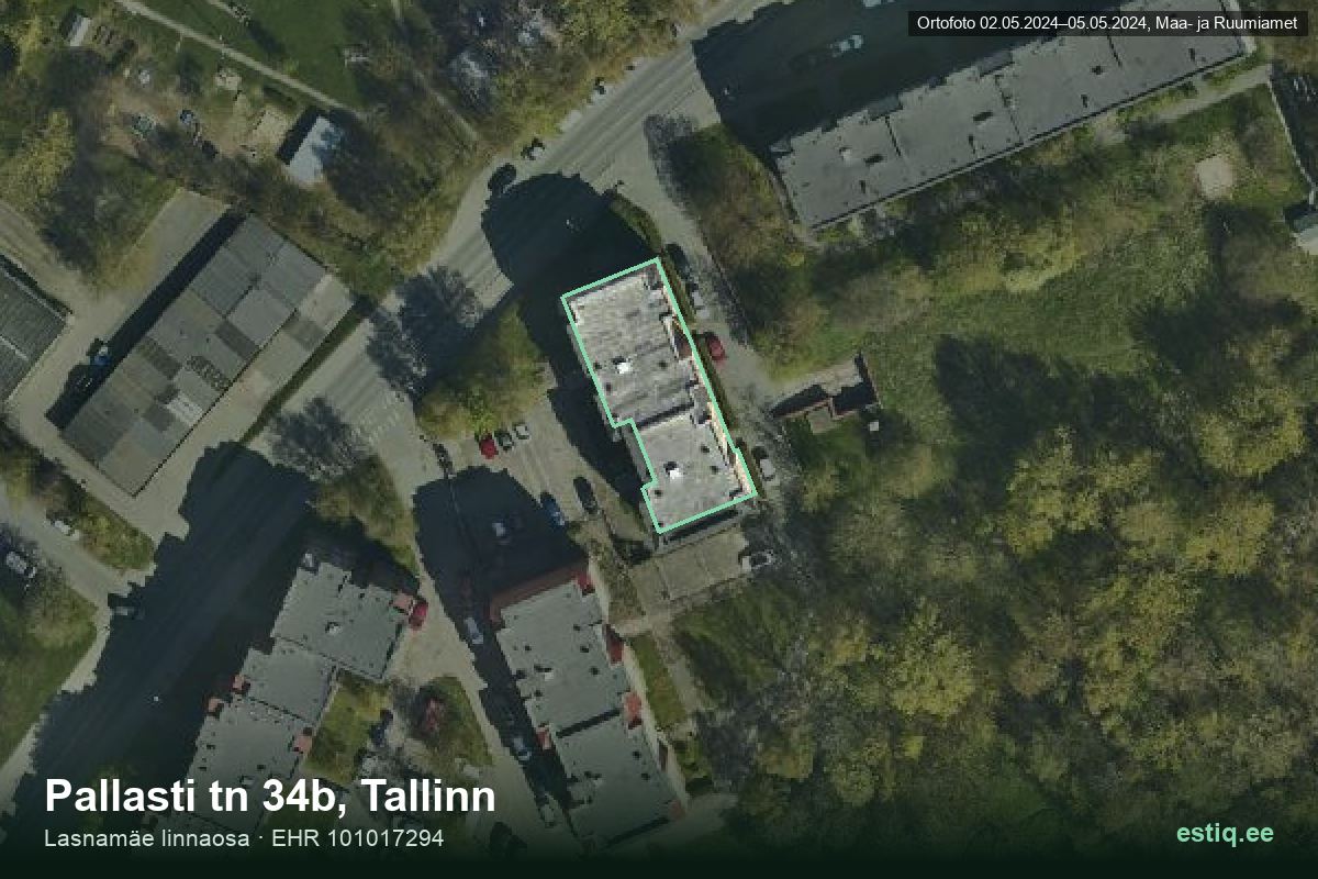 Pallasti tänav 34b, Tallinn – hoone aerofoto, kontuur ehitisregistri (EHR) andmetest