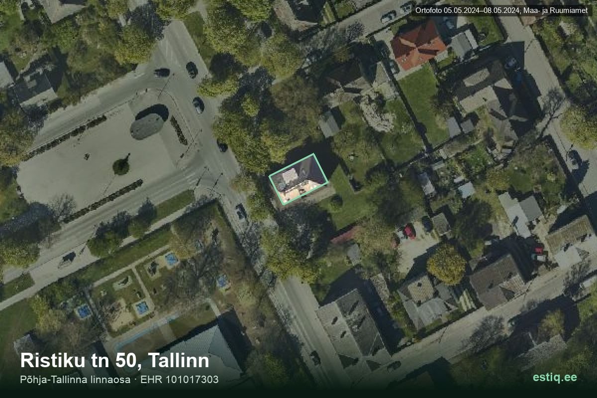 Ristiku tänav 50, Tallinn – аэрофото дома, контур по данным регистра строений (EHR)