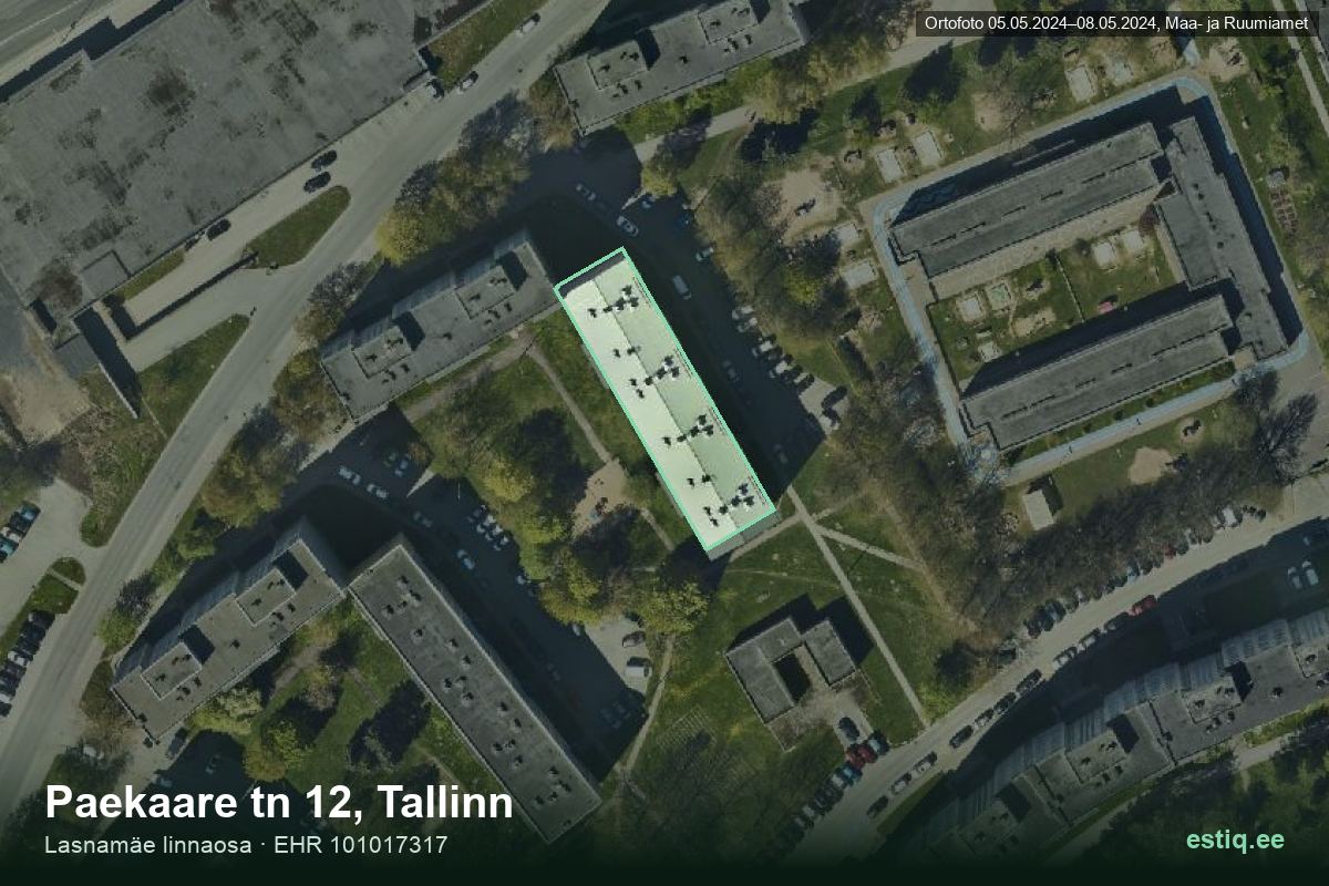 Paekaare tänav 12, Tallinn – hoone aerofoto, kontuur ehitisregistri (EHR) andmetest
