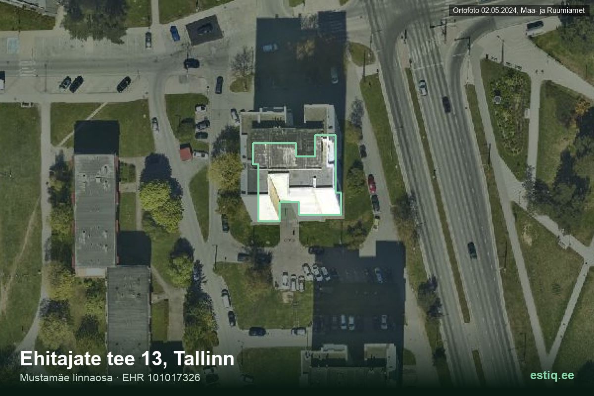 Ehitajate tee 13, Tallinn – hoone aerofoto, kontuur ehitisregistri (EHR) andmetest