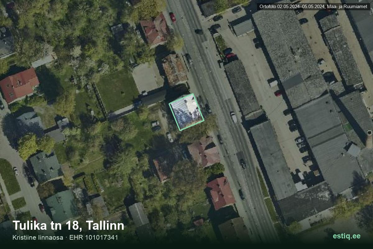 Tulika tänav 18, Tallinn – hoone aerofoto, kontuur ehitisregistri (EHR) andmetest